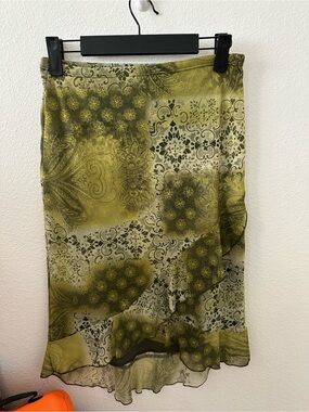 Y2K Timing Olive Green Patterned Skirt